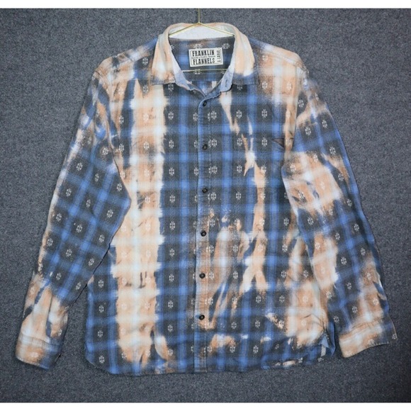 Franklin Flannels Other - Franklin Flannels Shirt Size XL Men Faded Blue Plaid Bleach LS Lived In Upcycled